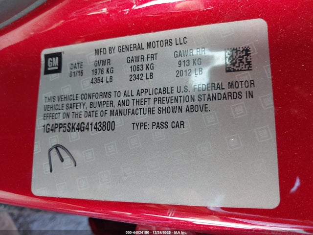 Aukcja sprzedaży 2016 Buick Verano, vin: 1G4PP5SK4G4143800, numer aukcji: 44024180