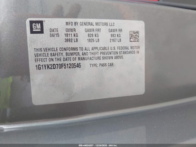 2015 CHEVROLET CORVETTE 1G1YK2D70F5120546 Photo 8