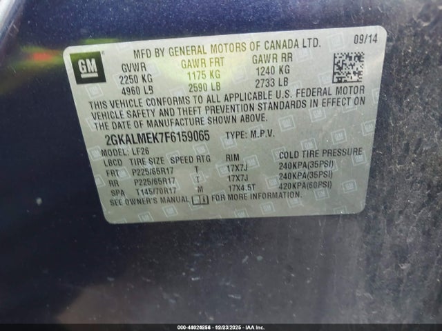 44024256 :رقم المزاد ، 2GKALMEK7F6159065 vin ، 2015 Gmc Terrain Sle-1 مزاد بيع