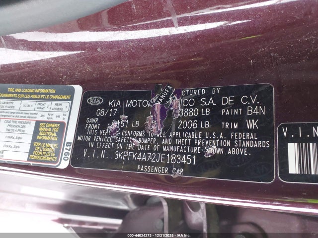 3KPFK4A72JE183451 KIA FORTE LX