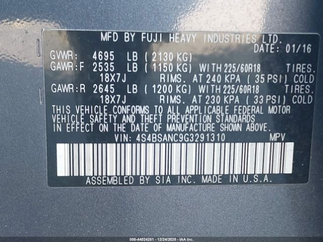 2016 SUBARU OUTBACK 4S4BSANC9G3291310 Photo 8