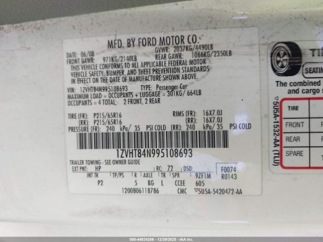 2009 FORD MUSTANG 1ZVHT84N995108693 Photo 8