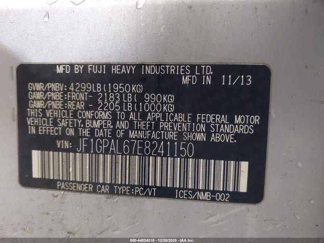 JF1GPAL67E8241150 Subaru Impreza 2.0i Sport Premium