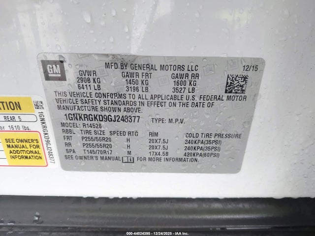 1GNKRGKD9GJ248377 Chevrolet Traverse 1lt