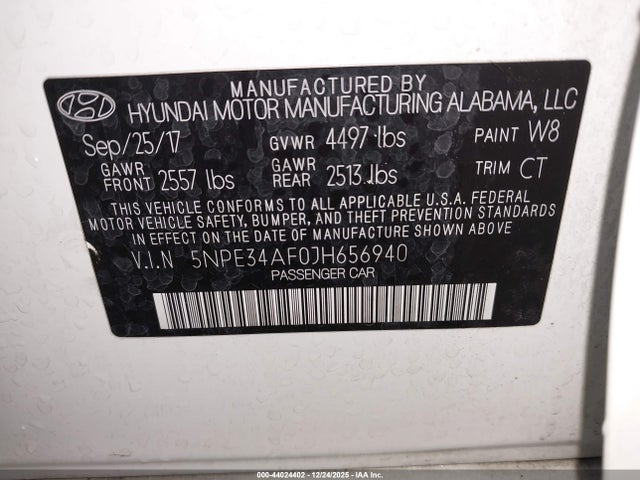 5NPE34AF0JH656940 Hyundai SONATA SEL