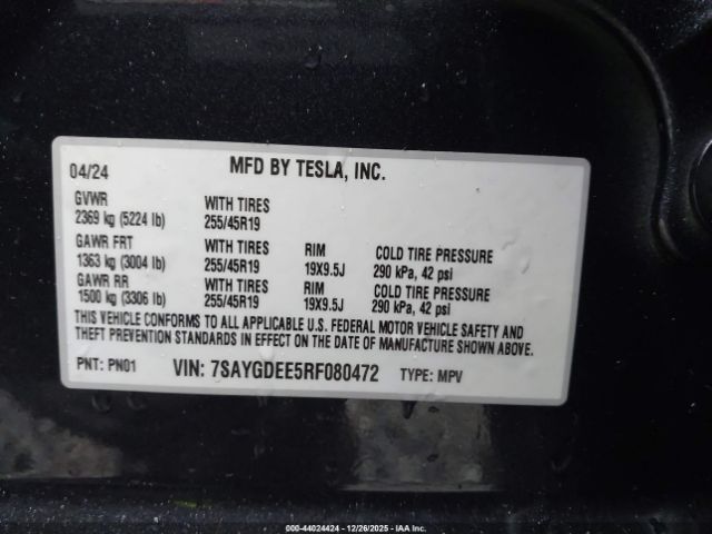 2024 TESLA MODEL Y 7SAYGDEE5RF080472 Photo 8