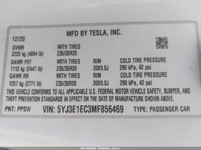 2021 TESLA MODEL 3 5YJ3E1EC3MF856469 Photo 8