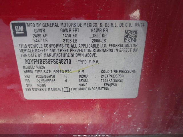 2015 CADILLAC SRX 3GYFNBE38FS548270 Photo 8