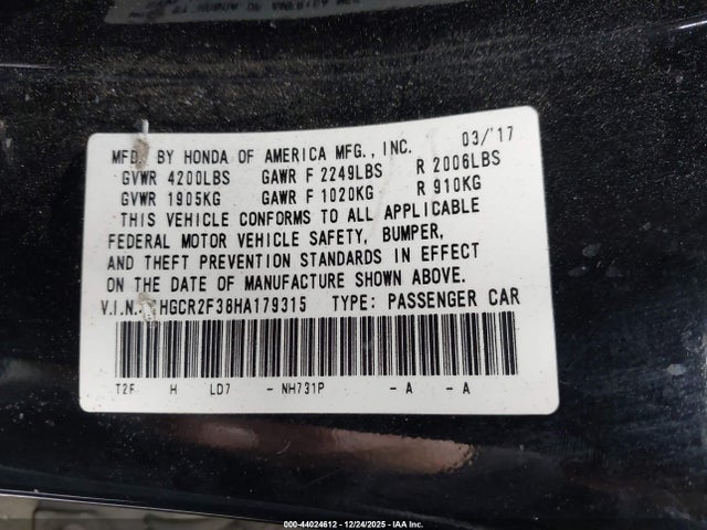 1HGCR2F38HA179315 Honda ACCORD LX