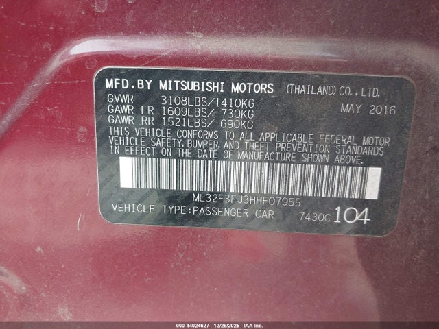 2017 MITSUBISHI MIRAGE G4 ML32F3FJ3HHF07955 Photo 8