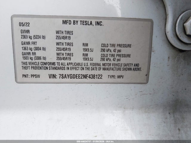 2022 TESLA MODEL Y 7SAYGDEE2NF438122 Photo 8