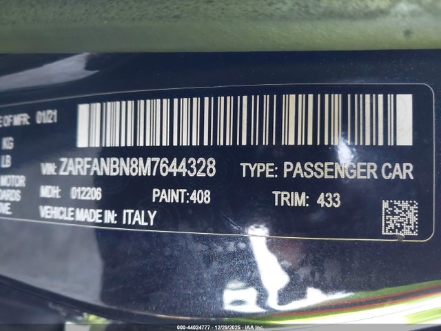 2021 ALFA ROMEO GIULIA ZARFANBN8M7644328 Photo 8