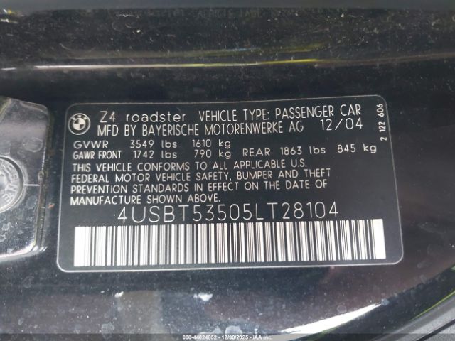 2005 BMW Z4 4USBT53505LT28104 Photo 8