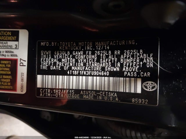 Toyota CAMRY SE 2015 4T1BF1FK3FU904640 Image 9