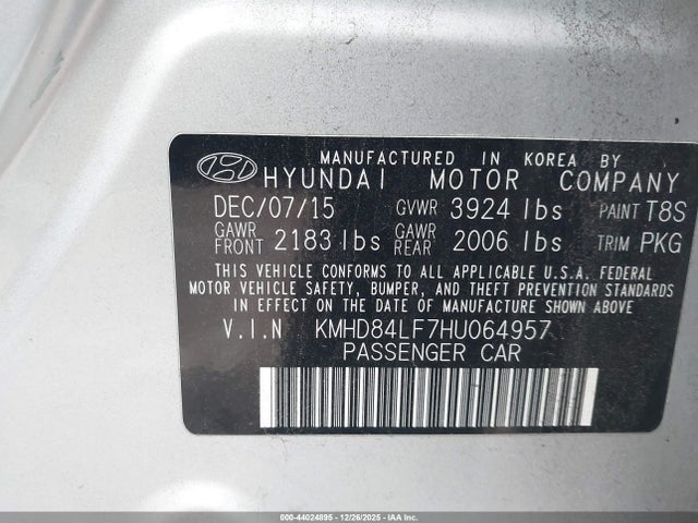 Aukcja sprzedaży 2017 Hyundai Elantra Se, vin: KMHD84LF7HU064957, numer aukcji: 44024895