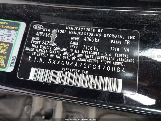 44024901 :رقم المزاد ، 5XXGM4A75FG470084 vin ، 2015 Kia Optima Lx مزاد بيع