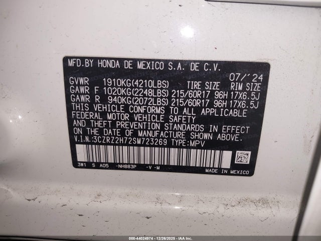 3CZRZ2H72SM723269 Honda Hr-v Awd Ex-l