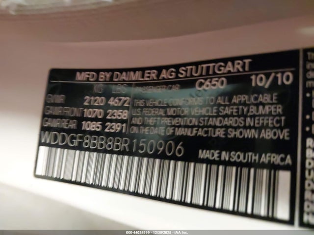 44024999 :رقم المزاد ، WDDGF8BB8BR150906 vin ، 2011 Mercedes-benz C 300 Luxury 4matic مزاد بيع