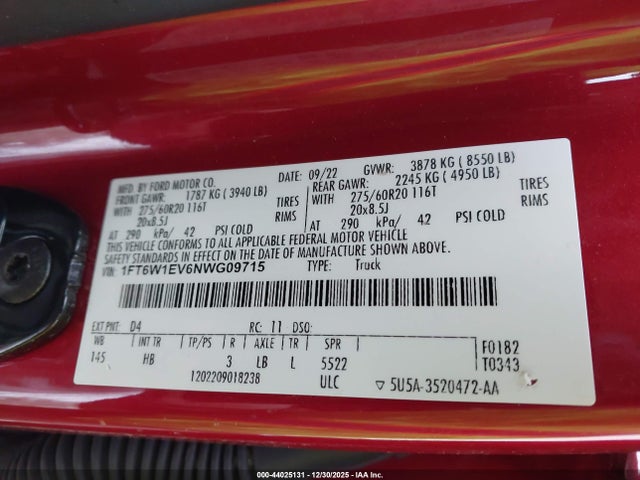 2022 FORD F-150 LIGHTNING 1FT6W1EV6NWG09715 Photo 8