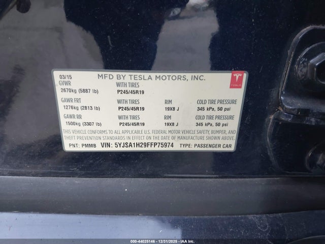 2015 TESLA MODEL S 5YJSA1H29FFP75974 Photo 8