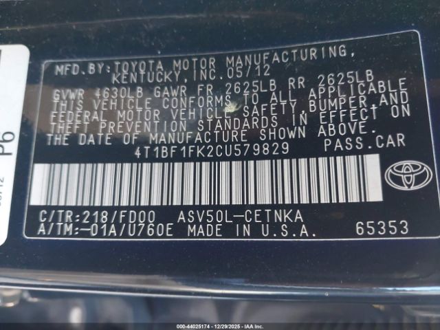 2012 TOYOTA CAMRY 4T1BF1FK2CU579829 Photo 8