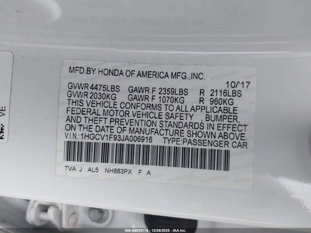 1HGCV1F93JA006916 Honda Accord Touring