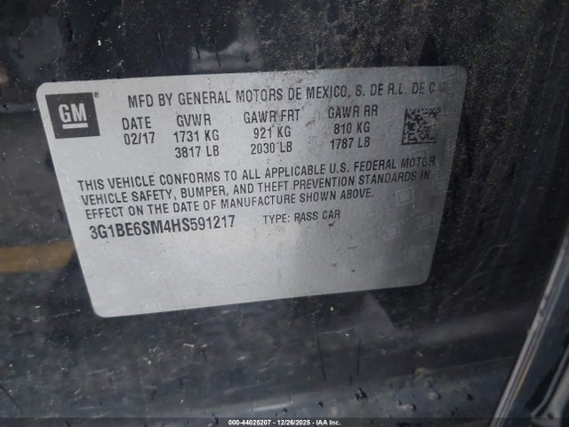 3G1BE6SM4HS591217 Chevrolet Cruze Lt Auto