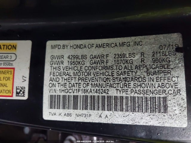 1HGCV1F18KA145242 Honda ACCORD LX