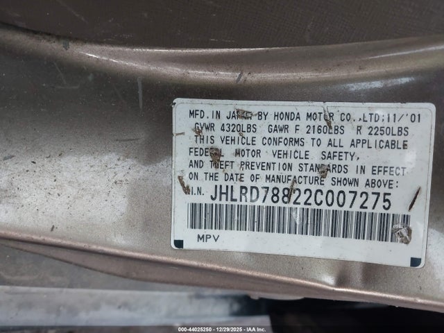 2002 HONDA CR-V JHLRD78822C007275 Photo 8