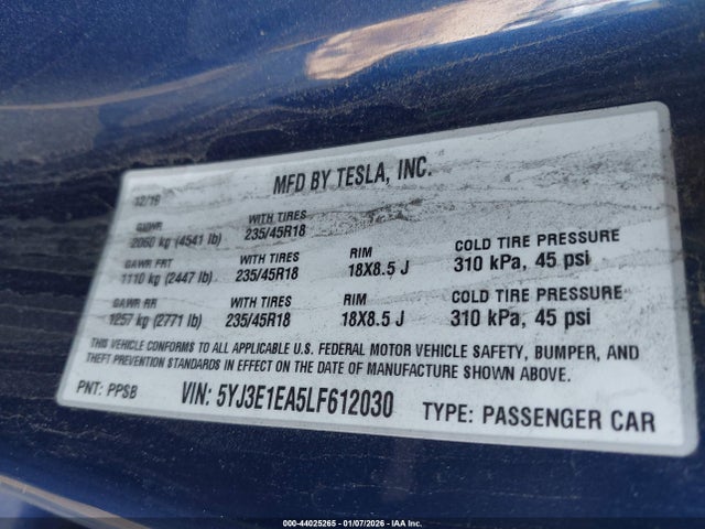 Aukcja sprzedaży 2020 Tesla Model 3 Standard Range Plus Rear-wheel Drive/standard Range Rear-wheel Drive, vin: 5YJ3E1EA5LF612030, numer aukcji: 44025265