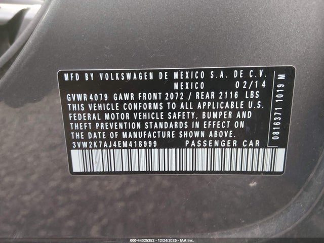 Volkswagen Jetta 2.0l S 2014 3VW2K7AJ4EM418999 Image 9