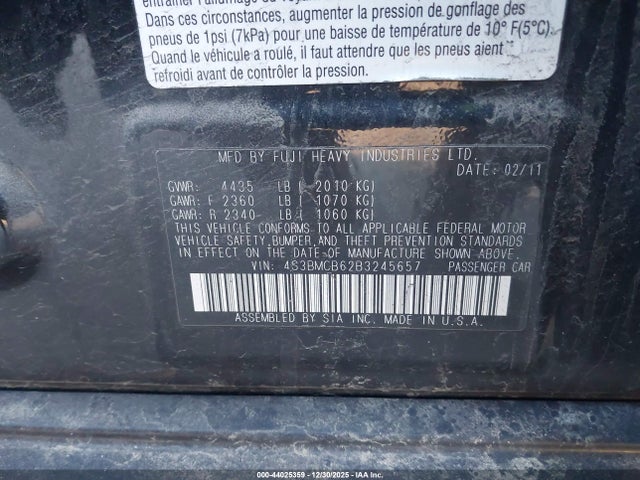 Продаж на аукціоні авто 2011 Subaru Legacy 2.5i Premium, vin: 4S3BMCB62B3245657, номер лоту: 44025359