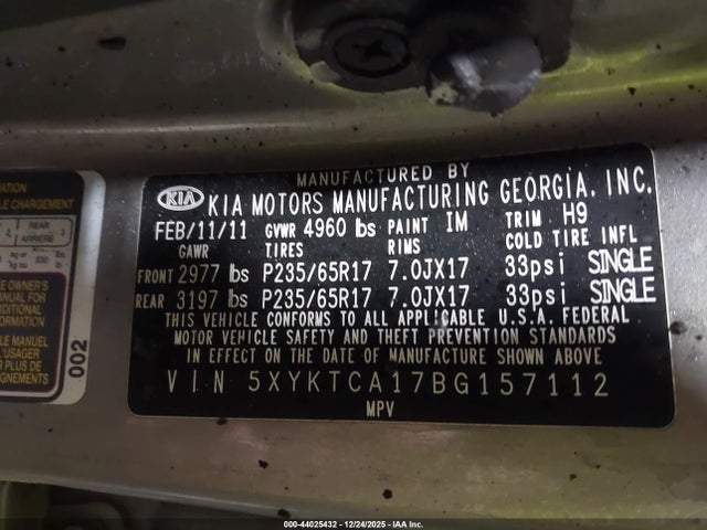 2011 KIA SORENTO 5XYKTCA17BG157112 Photo 8