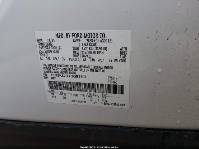 1FM5K8GT7GGB73073 Ford EXPLORER SPORT