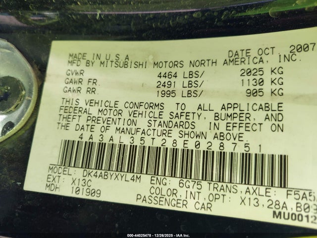 2008 MITSUBISHI ECLIPSE SPYDER 4A3AL35T28E028751 Photo 8