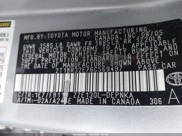 2006 TOYOTA COROLLA 2T1BR32E76C569497 Photo 8