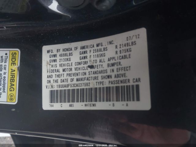 2012 ACURA TL 19UUA8F53CA037592 Photo 8