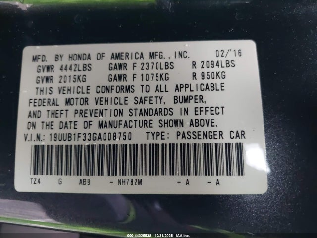 19UUB1F33GA008750 Acura TLX