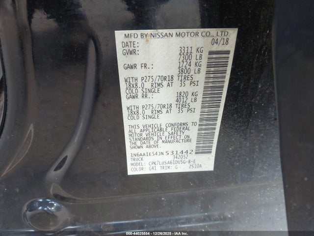 Nissan Titan Pro-4x 2018 1N6AA1E54JN531442 Image 9