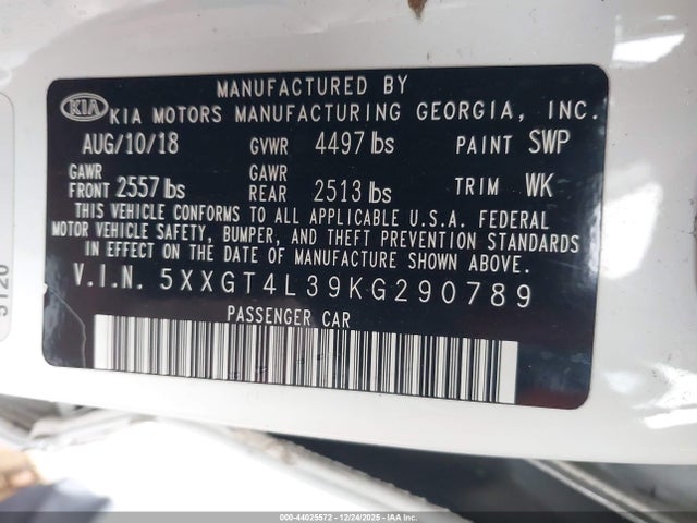 5XXGT4L39KG290789 KIA Optima Lx