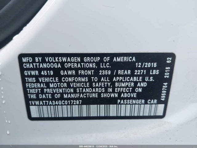 1VWAT7A34GC017287 Volkswagen Passat 1.8t S