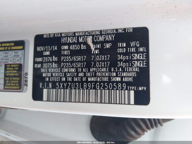5XYZU3LB9FG250589 Hyundai Santa Fe Sport 2.4l