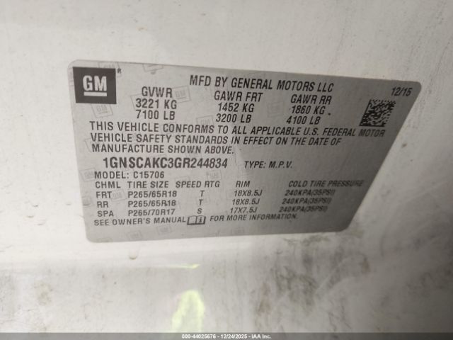 2016 CHEVROLET TAHOE 1GNSCAKC3GR244834 Photo 8