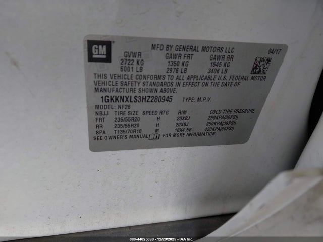 1GKKNXLS3HZ280945 GMC Acadia Denali