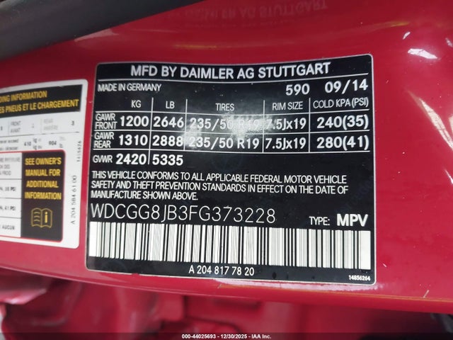 WDCGG8JB3FG373228 Mercedes-Benz Glk 350 4matic