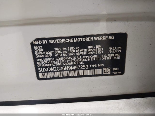 Aukcja sprzedaży 2022 Bmw X7 Xdrive40i, vin: 5UXCW2C06N9M97253, numer aukcji: 44025747