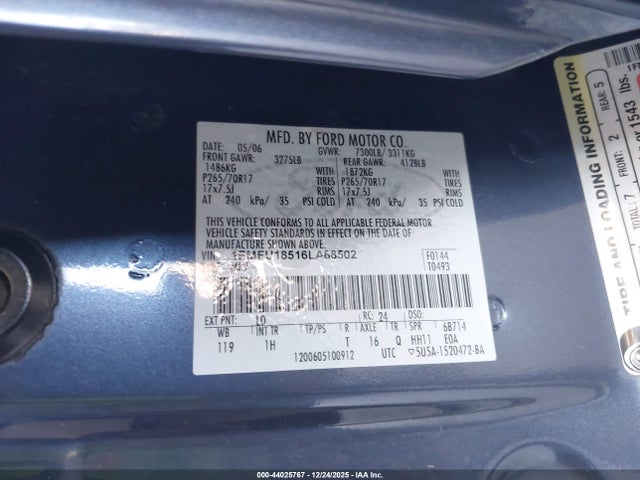 2006 FORD EXPEDITION 1FMFU18516LA88502 Photo 8