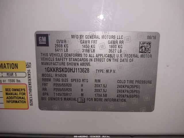 1GKKRSKD0HJ113628 GMC Acadia Limited