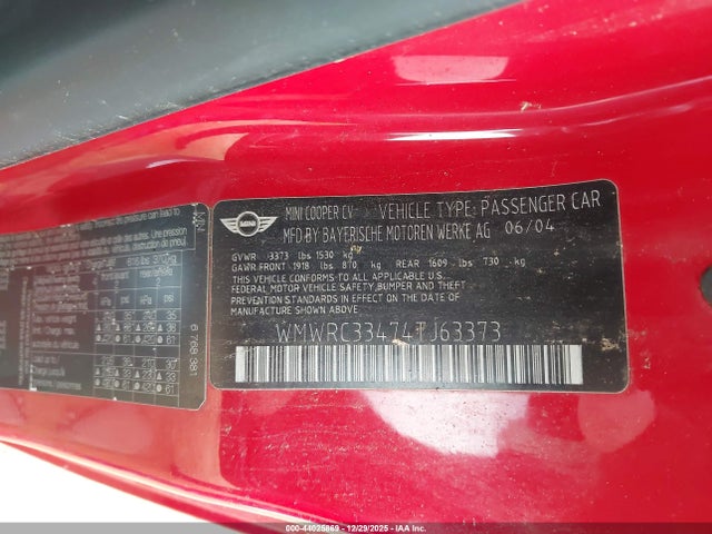 2004 MINI COOPER WMWRC33474TJ63373 Photo 8