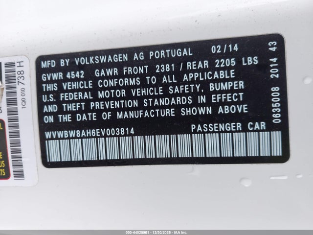 WVWBW8AH6EV003814 Volkswagen Eos